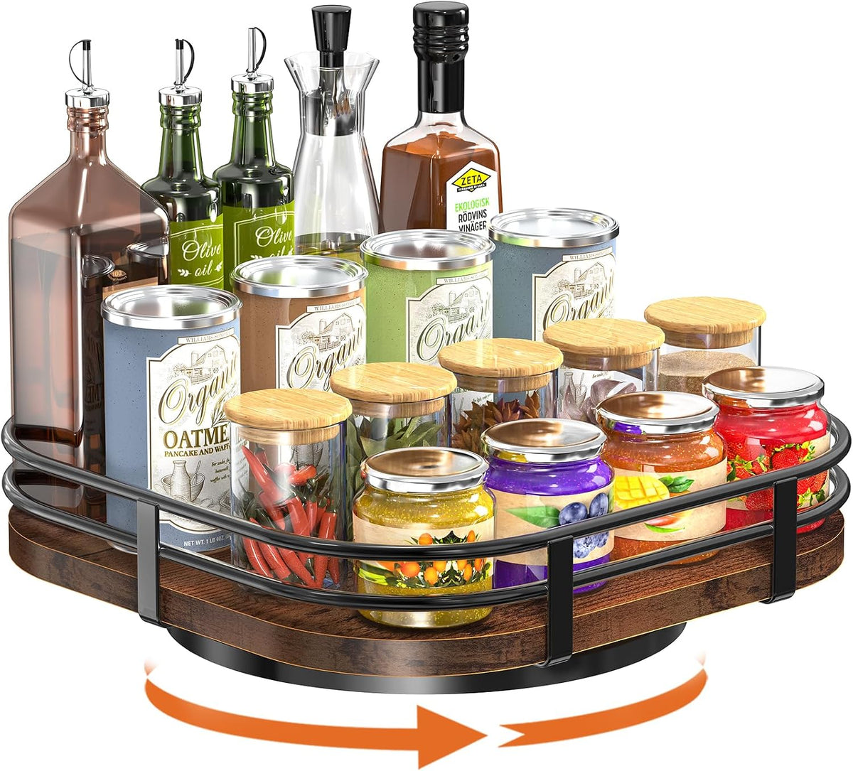 12" Large Lazy Susan Turntable Organizer Adjustable - Rotating Spice Rack for Table Top, 2 Tier Wood Spice Cabinet Organizer for Pantry Kitchen Countertop Coffee Bar Cupboard Bathroom Vanity Storage