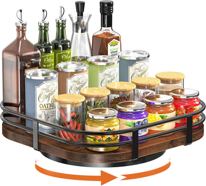 12" Large Lazy Susan Turntable Organizer Adjustable - Rotating Spice Rack for Table Top, 2 Tier Wood Spice Cabinet Organizer for Pantry Kitchen Countertop Coffee Bar Cupboard Bathroom Vanity Storage