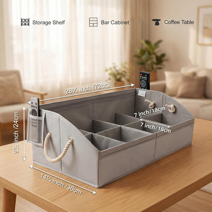 VAESIDA Large Snack Organizer for Countertop, Foldable Storage Basket with 8 Adjustable Compartments & Handles, 28'' Snack Containers Box for Pantry, Snack Bar Station & Movie Night Supplies