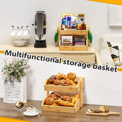 Gmtsl Bamboo Fruit Basket for Kitchen – 3 Tier Fruit Bowl For Kitchen Counter, Large Fruit Holder With 2 Banana Hangers, Idea For Fruit and Vegetable Storage, Bread Basket, Snack Organizer(BLACK)