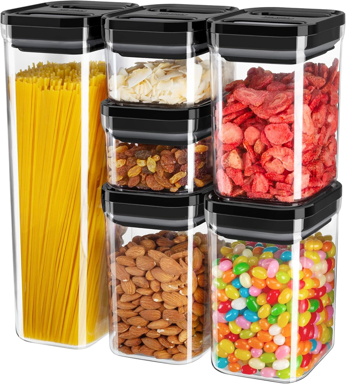 MR.SIGA 6 Piece Airtight Food Storage Container Set, BPA Free Kitchen Pantry Organization Canisters, One-handed Kitchen Storage Containers for Cereal, Spaghetti, Pasta, White