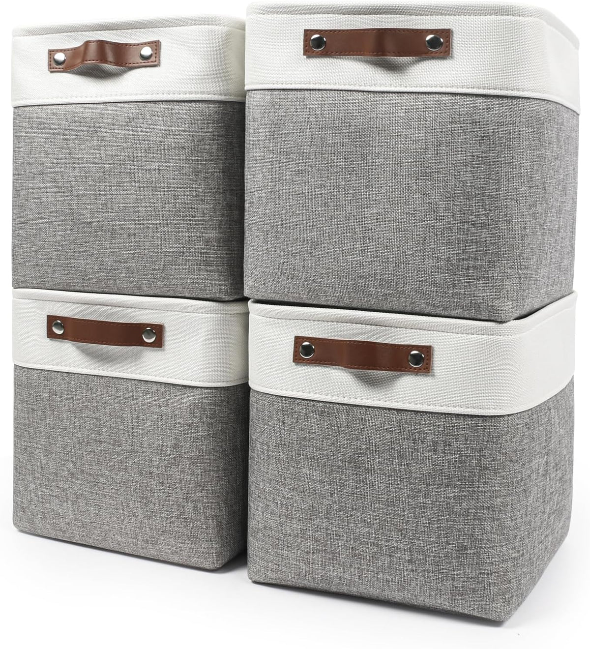 Bagnizer Large Fabric Storage Baskets | 50L Storage Bins, Decorative Linen Closet Baskets with Handles for Organizing, Shelf, Toys, Clothes, Home, Office, Nursery, 17x12x15Inches (Grey&White)
