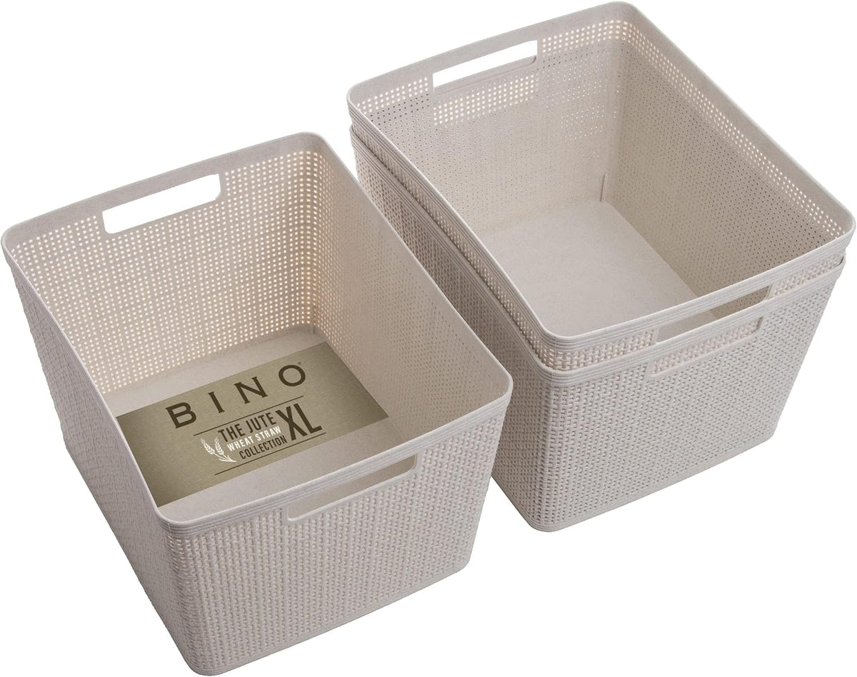 BINO | Woven Plastic Basket | Small (Natural), 5-Pack | THE JUTE COLLECTION | Home Organization, Space - Saving Storage, Stylish Design | Jute Basket | Plastic Storage Basket