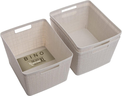 BINO | Woven Plastic Basket | Small (Natural), 5-Pack | THE JUTE COLLECTION | Home Organization, Space - Saving Storage, Stylish Design | Jute Basket | Plastic Storage Basket