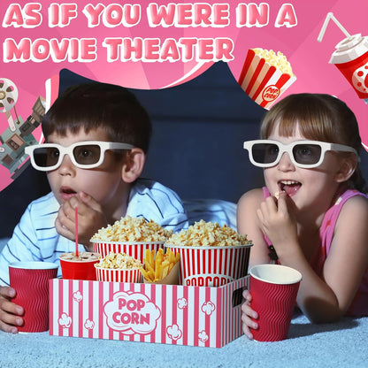 Movie Night Supplies Snack Trays with Handles Reusable Wooden Movie Gift Basket for Theater Popcorn Bucket Bowl Box Container Family Room Decor(Classic Style)