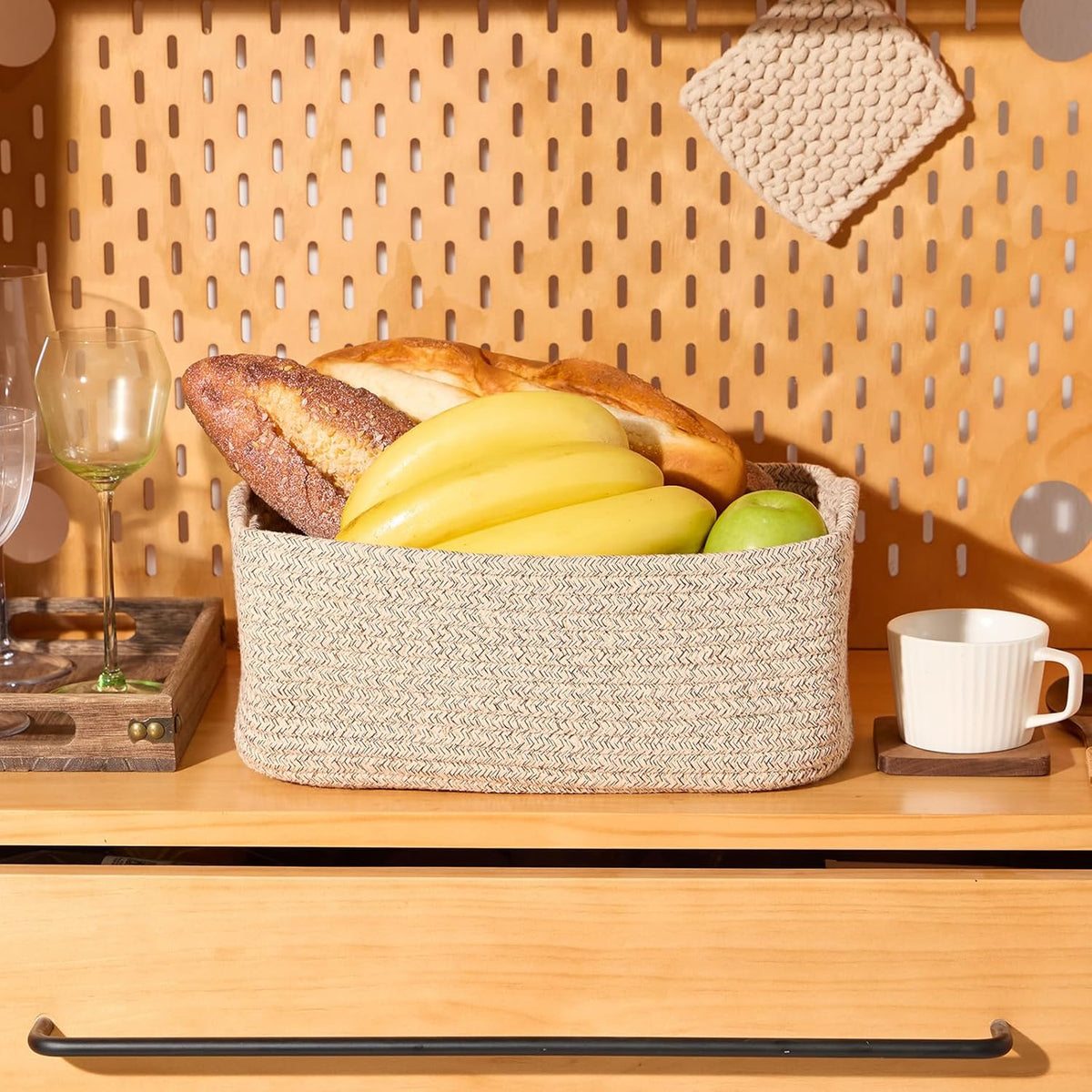 MiniArk Small Storage Baskets for Organizing | Closet Organizer Bins | Shelf Toy Basket | Woven Rope Baskets | Cube Decorative Box | Shallow Basket | L11.5xW7.5xH4.7| Brown