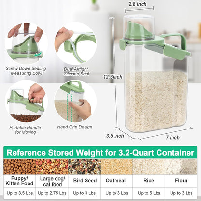 TBMax Rice Container Cereal Storage Container 2 Pack 5 Lbs, Kitchen Pantry Dry Food Storage Holder with Easy-Pouring Spout & Handy Cup, Small Pet Dog Cat Food Dispenser for Daily Feeding -Grey