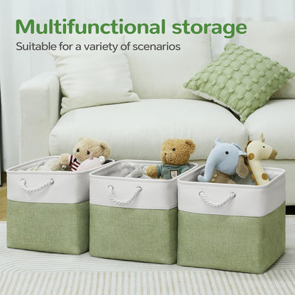 Large Storage Baskets- 15.7x11.8x8.26 inch Storage Bins for Shelves and Closet Organizing, Foldable Fabric Bin for Home Organization Clothes and Laundry (3-Pack, White&Khaki)