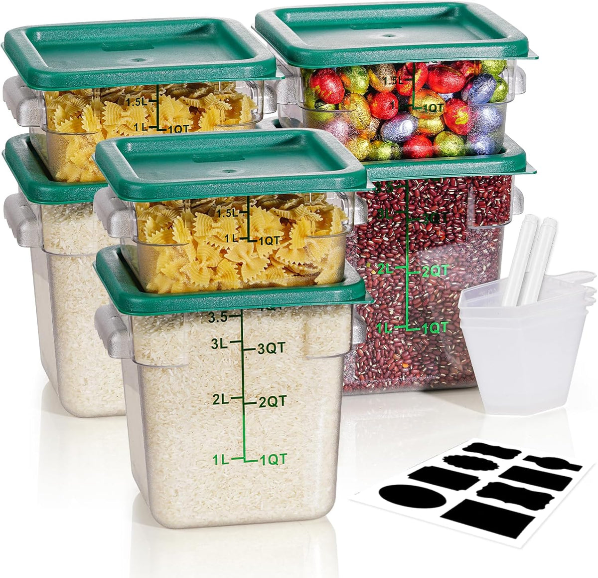 4QT NSF Food Storage Containers: 8 PCS [Food Grade][Hot&Cold Resistant] Commercial Clear Food Storage Containers with Lids for Restaurant Kitchen Proof Dough, Measuring Spoons Included(BPA FREE) - Colors B