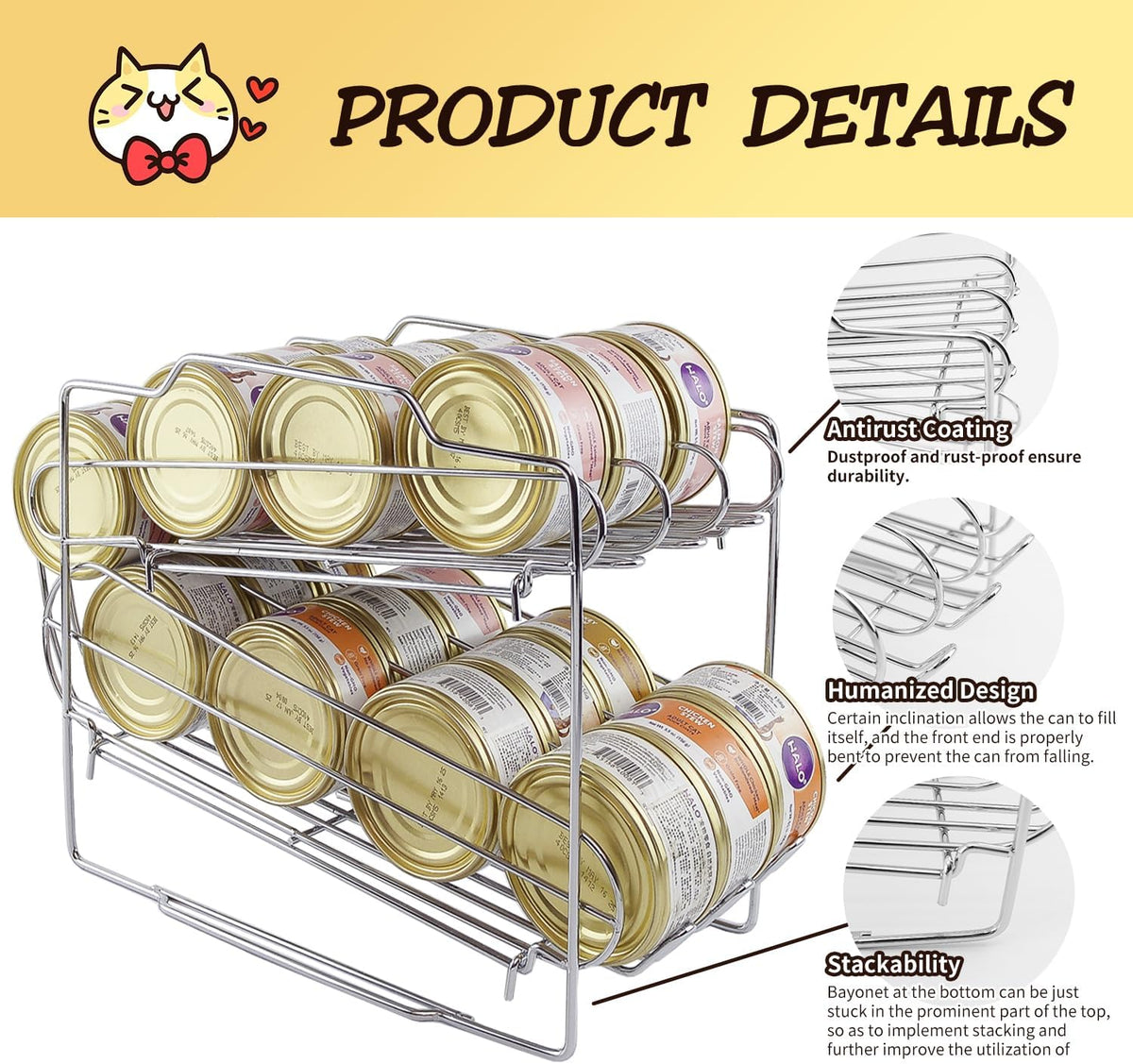 Cat Food Organizer - Wet Cat Food Rack for 3oz or 5.5oz Cans (24 Cans Capacity)