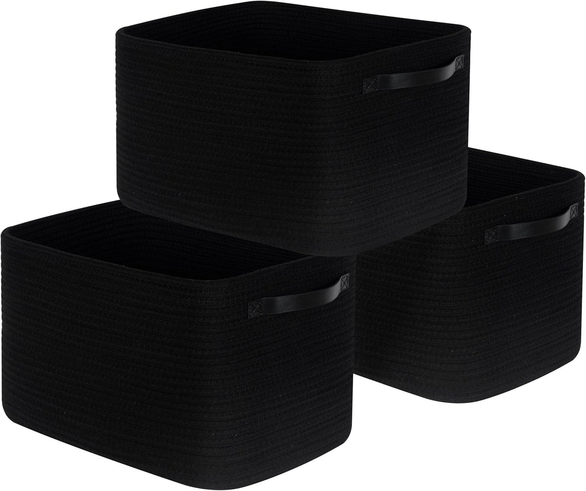 MINTWOOD Design 3-Pack Decorative Woven Storage Baskets for Shelves, Cube Bin Box for Organizing Books, Shoes, Dog Toys, Pantry Closet and Living Room Organizer, Oatmeal Brown