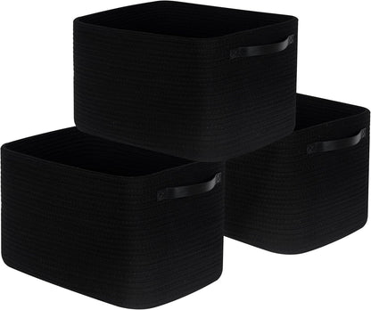 MINTWOOD Design 3-Pack Decorative Woven Storage Baskets for Shelves, Cube Bin Box for Organizing Books, Shoes, Dog Toys, Pantry Closet and Living Room Organizer, Oatmeal Brown