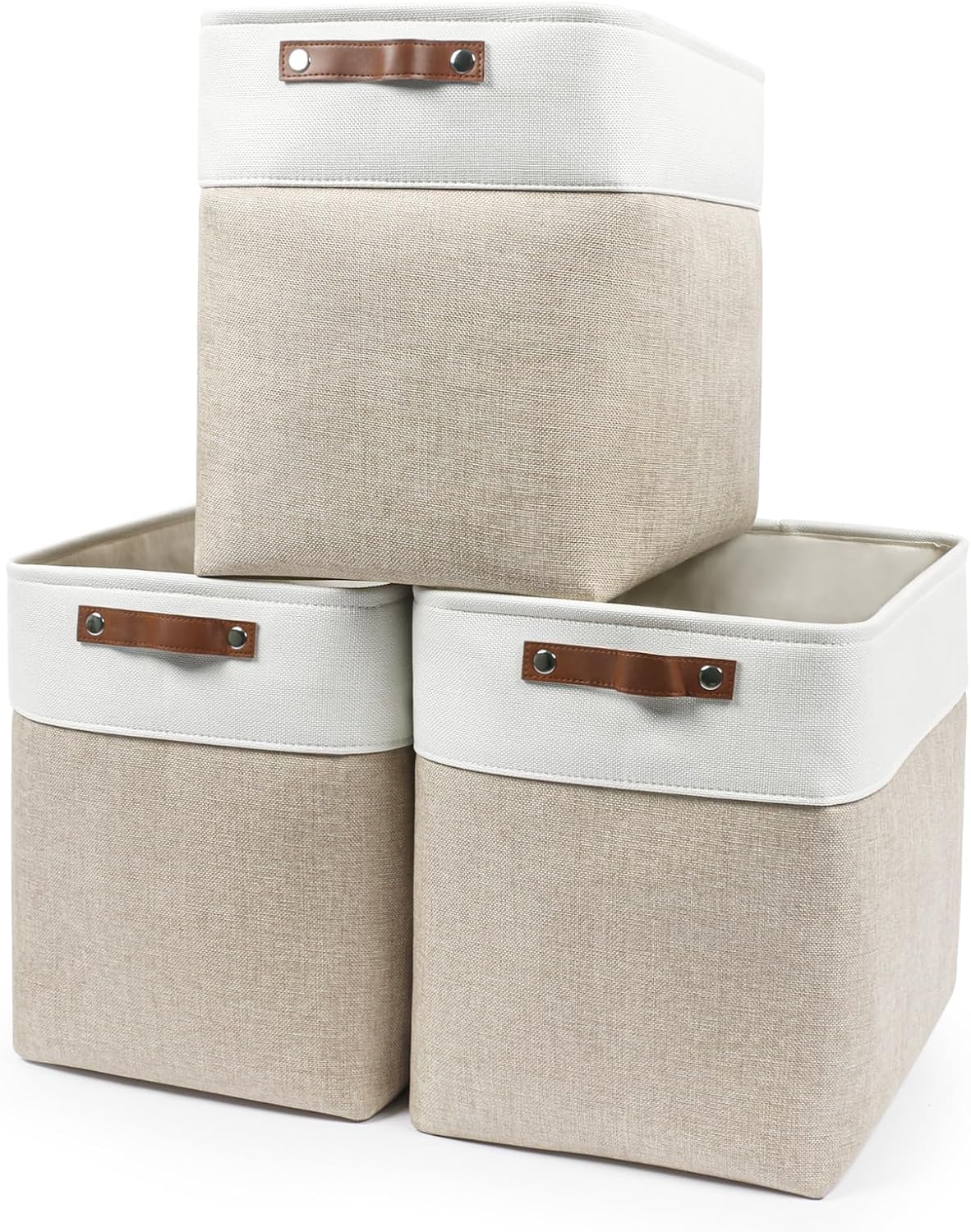 Bagnizer Large Fabric Storage Baskets | 50L Storage Bins, Decorative Linen Closet Baskets with Handles for Organizing, Shelf, Toys, Clothes, Home, Office, Nursery, 17x12x15Inches (Grey&White)