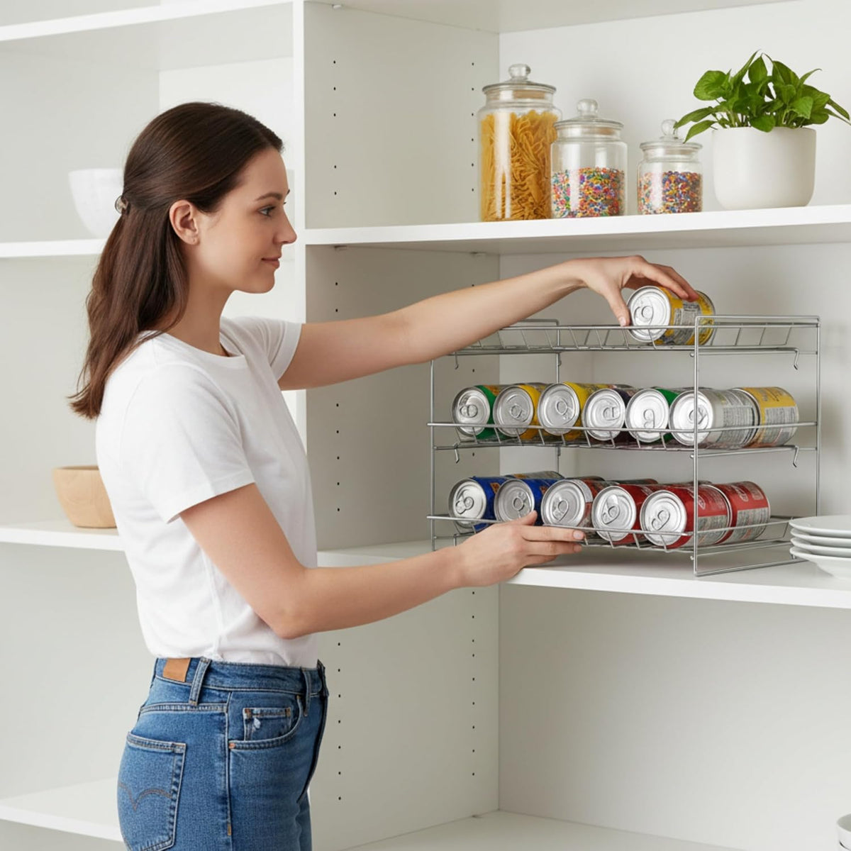 Lavish Classic Cuisine 3 Tier Dispenser-Organizer Rack Holds up to 27 Cans-for Kitchen Pantry, Countertops, and Cabinets-Storage Accessories (Chrome)