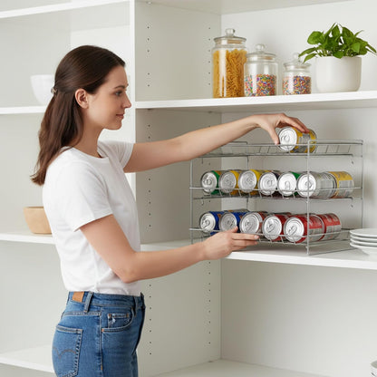 Lavish Classic Cuisine 3 Tier Dispenser-Organizer Rack Holds up to 27 Cans-for Kitchen Pantry, Countertops, and Cabinets-Storage Accessories (Chrome)