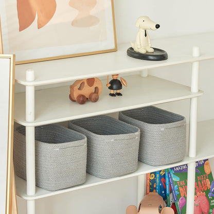 R RUNKA Small Cotton Rope Basket – Storage Bin for Organizing (10.6" x 6.7" x 6.7"), Bathroom Storage Basket for Shelf, Counter & Closet（Beige）
