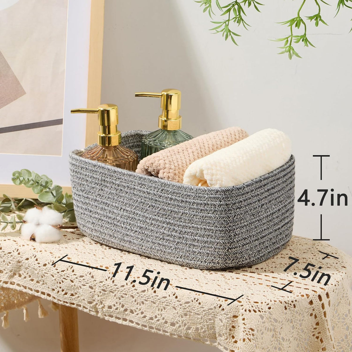 MiniArk Small Storage Baskets for Organizing | Closet Organizer Bins | Shelf Toy Basket | Woven Rope Baskets | Cube Decorative Box | Shallow Basket | L11.5xW7.5xH4.7| Brown