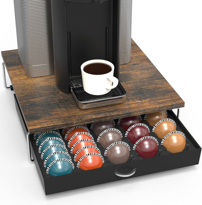 DecoBrothers Crystal Tempered Glass Vertuo Pod Holder Drawer, 24 Large or 48 Small Nespresso Capsule Organizer