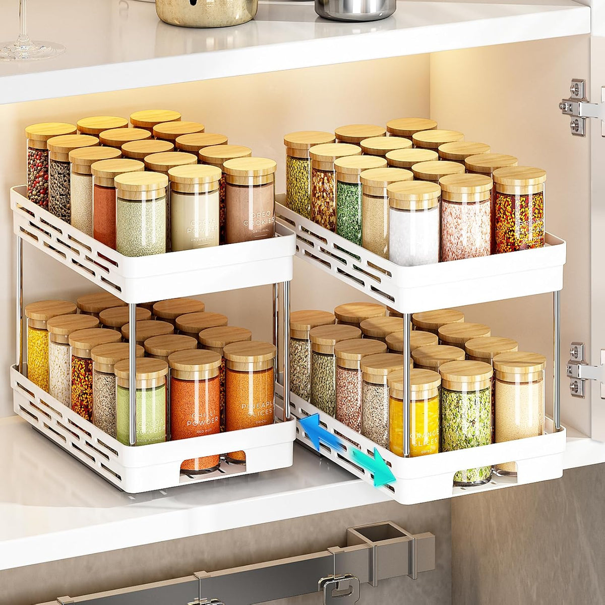 Pull Out Spice Rack Organizer for Cabinet, Slide Out Spice Racks Organizer, Spice Cabinet Organizers, Cabinet Size Need:12'' Highx11'' Deepx5'' Wide,Hold 10 Spice Jar Each Tier-2Tier, Black