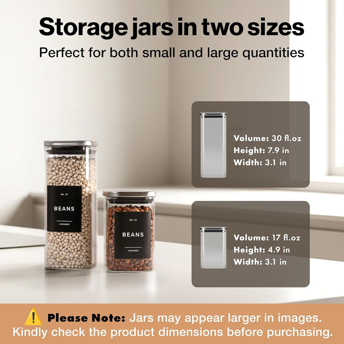 EDELHAUS Square Glass Storage Containers with Bamboo Lids 12-Pack (4x 30 oz, 8x 17 oz) Airtight Glass Storage Jars with Lids for Food, Stackable Glass Kitchen Canisters with 114 Labels for Pantry