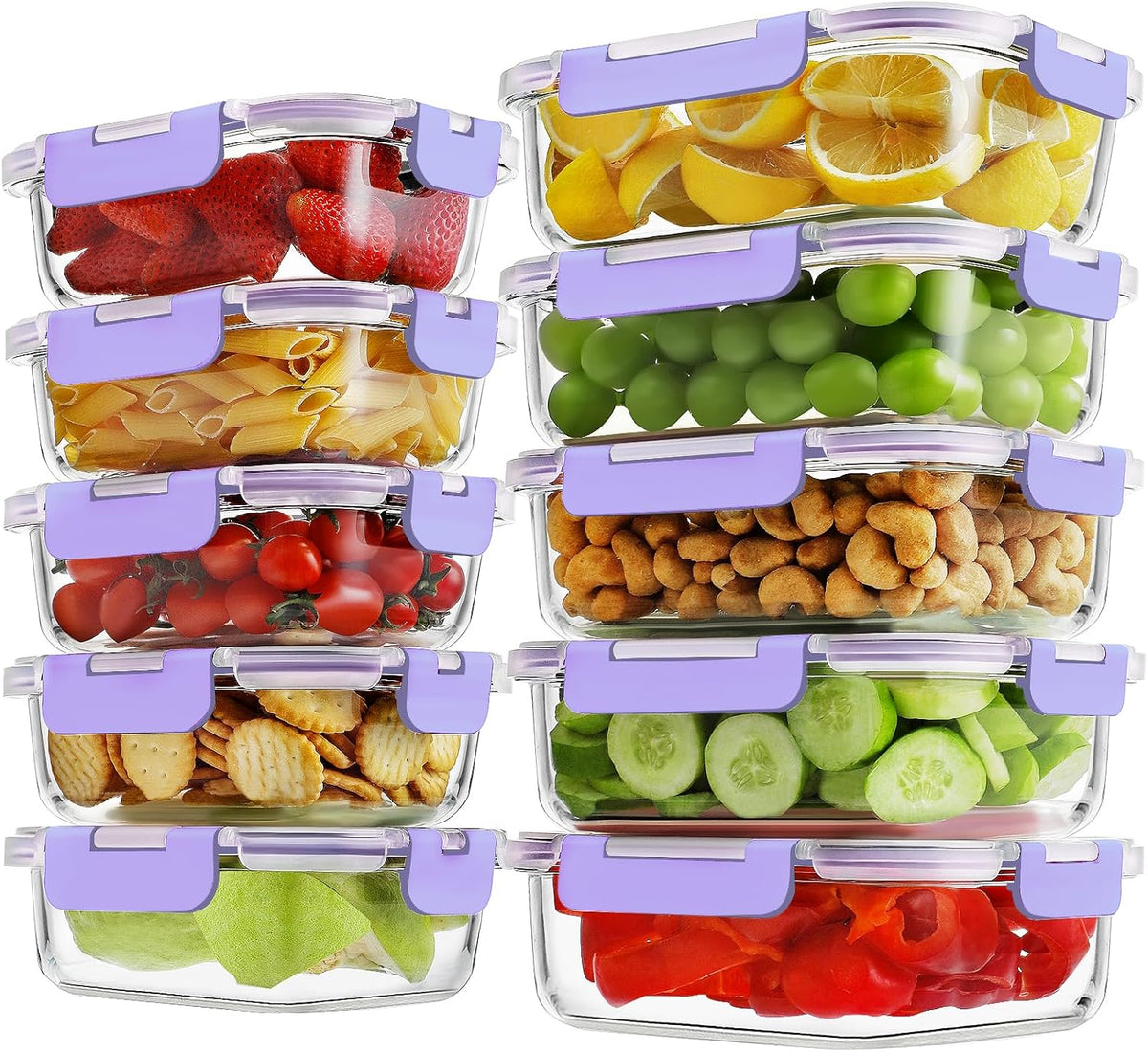 HOMBERKING Borosilicate Glass Meal Prep Containers with Locking Lids, Glass Food Storage Containers Set, Airtight Lunch Bento Boxes, BPA-Free & Leak Proof, 36oz & 14oz, Freezer, Oven Safe
