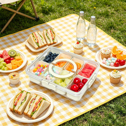Divided Serving Tray with Lid and Handle,8 Compartments Snacks Box,Snack Fruit Tray,Veggie Tray,Portable Platter for Candy Fruits Nuts Snack Party Entertaining Picnic
