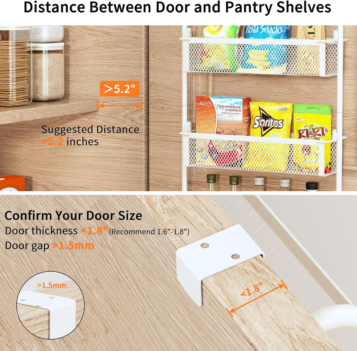 Over the Door Pantry Organizer, 6-Tier Pantry Door Organization and Storage, Over the Door Spice Rack, Home & Kitchen Storage Shelves for Cabinet, Black
