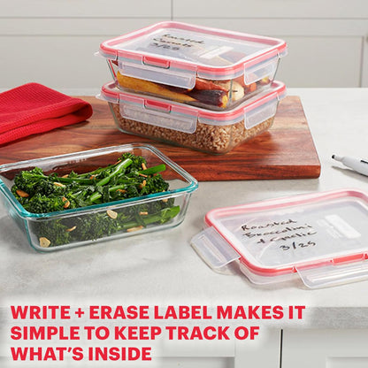 Pyrex Freshlock (4 Cup) Glass Food Storage Containers Set, Airtight & Leakproof Plastic Locking Lids BPA-Free, Meal Prep Containers Set, Freezer Dishwasher Microwave Safe