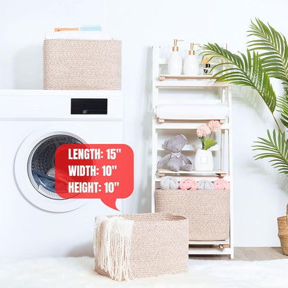 MINTWOOD Design 3-Pack Decorative Woven Storage Baskets for Shelves, Cube Bin Box for Organizing Books, Shoes, Dog Toys, Pantry Closet and Living Room Organizer, Oatmeal Brown