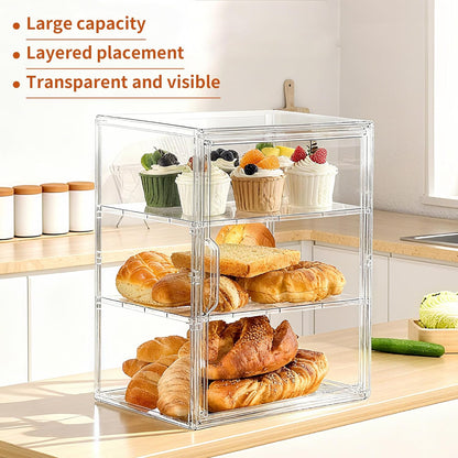 SANKEU Pastry Display Case,Bread Box for Kitchen Countertop,4 Layers Adjustable Clear Bread Storage with Magnetic Door Bakery Pastry Display15.5x11.4x9.8inch，1 Pack