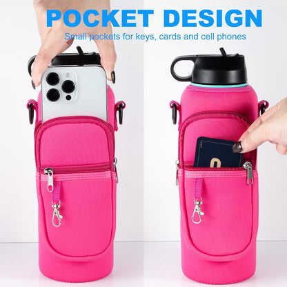 RRegeny Water Bottle Holder with Strap for Hydroflask 32oz 40oz, Carrier Sling Bag with Phone Pocket Water Bottle Sleeve for Men Women Hiking Camping Travelling