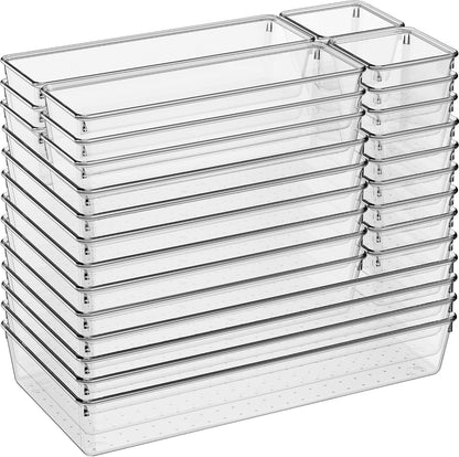 Criusia Large Drawer Organizer Bins | Complete 5 Size Clear Plastic Kitchen Drawer Organizers for Utensils | Bathroom Drawer Organizer Trays | Versatile for Makeup Office Organization