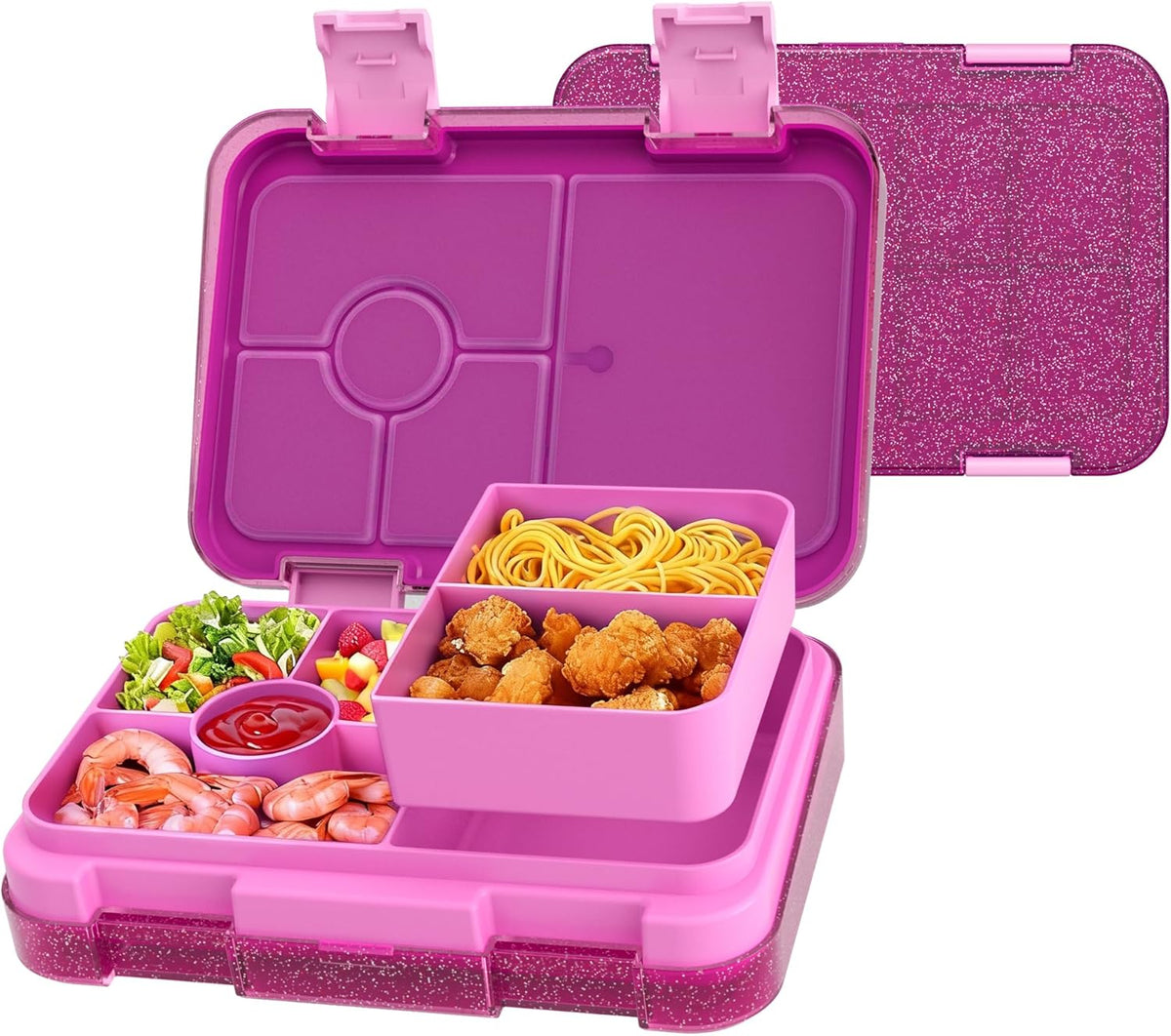 Bento Lunch Box for Kids, 6 Compartments BPA Free, Dishwasher Safe Back to School Snack Bento Lunch Containers Boxes, Ideal Portion Sizes for On-the-Go Meal, Ages 3+, School, Green Patterned