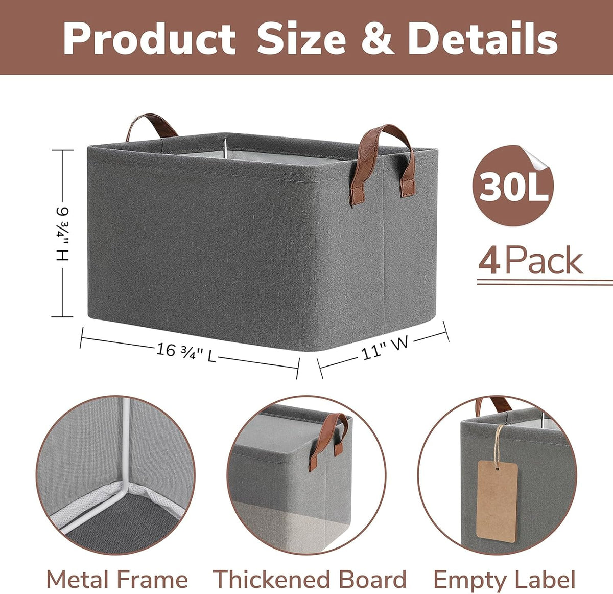 CHICVITA Large Storage Baskets for Shelves, Fabric Storage Bins with Metal Frame, Closet Organizers and Storage Boxes for Clothes Toy, Beige