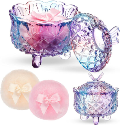 Tioncy 3 Pcs Large Body Powder Puff and Container Valentine's Day gift Powder Container with Puff Crystal Case Soft Washable Reusable Velour Face Body Glitter Wet Dry Makeup (Classic,Clear)