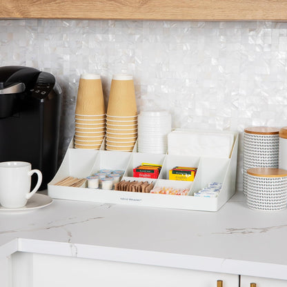 Mind Reader Cup and Condiment Station, Countertop Organizer, Coffee Bar, Kitchen, Stirrers, 17.875"L x 9.5"W x 6.625"H, Black