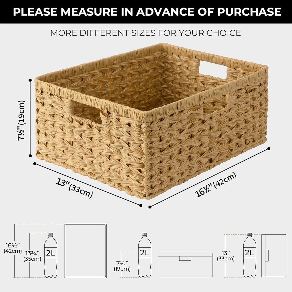 GRANNY SAYS Wicker Storage Baskets for Shelves, Wicker Baskets for Organizing, Waterproof Woven Basket for Pantry, Rectangle Basket for Shlef, Brown, 2-Pack