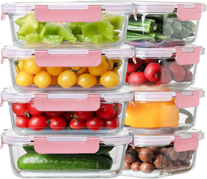 36oz Large Glass Meal Prep Containers with lids, Glass Food Storage Containers with Leak Proof Snap Lock Lids, Airtight Bento lunch Boxes, Kitchen Storage, Oven, Freezer and Dishwasher Safe