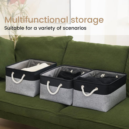 Large Storage Baskets- 15.7x11.8x8.26 inch Storage Bins for Shelves and Closet Organizing, Foldable Fabric Bin for Home Organization Clothes and Laundry (3-Pack, White&Khaki)