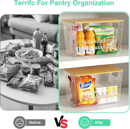 2 Set Pantry Organizers,Stackable Potato and Onion Storage Bins with Bamboo Lids,Trash Bag Dispenser for 4-13 Gal Bags,kitchen Countertop Organizer for Produce or Snacks