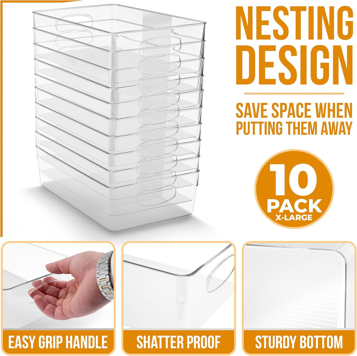 Sorbus Small Clear Plastic Storage Bins for Organizing, Clear Organizer Bins with Handles, Plastic Storage Bins for Closet, Pantry, Fridge, Medicine Cabinet Organizer, Shelves, Freezer, Drawer