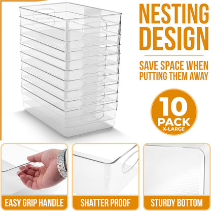 Sorbus Small Clear Plastic Storage Bins for Organizing, Clear Organizer Bins with Handles, Plastic Storage Bins for Closet, Pantry, Fridge, Medicine Cabinet Organizer, Shelves, Freezer, Drawer