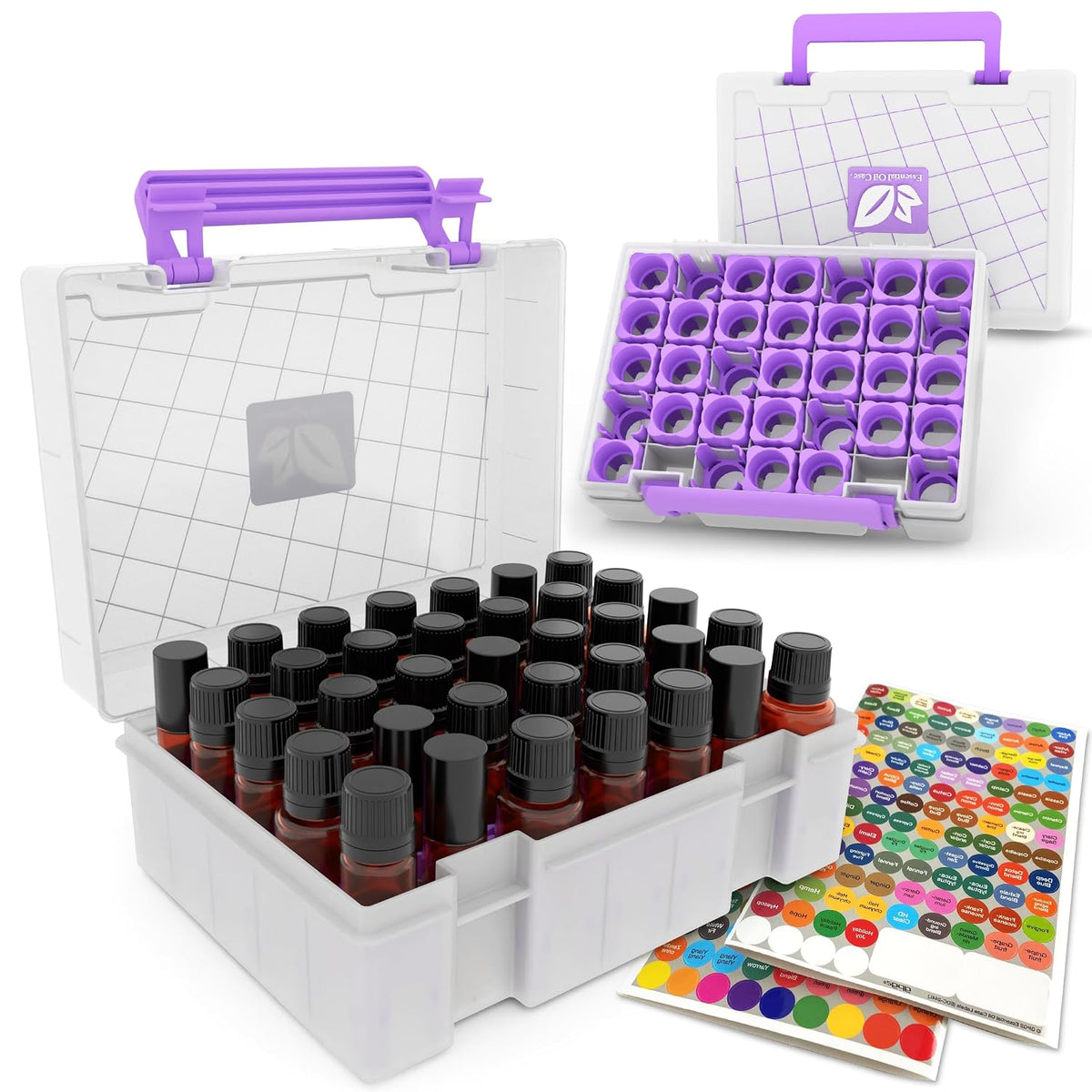 GPG2 Essential Oil Organizer for 35 Bottles, Hard Shell Storage Case with Shelf Display Lid & Travel Handle, Fits 5ml/10ml/15ml, Roller Bottles, Compatible with Top Brands, Teal