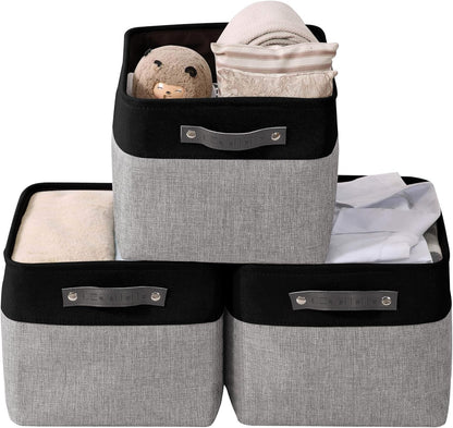 DECOMOMO Storage Bins, Large Fabric Storage Baskets for Shelves, Decorative Linen Closet Organizer, 15 x 11 x 9.5 inches (Beige & White, 3 Pack)