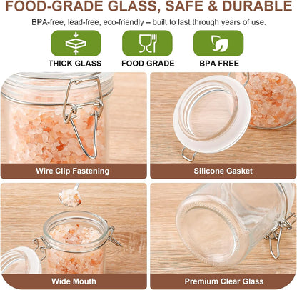 17oz Airtight Glass Jars, 6 Pack Clamp Lid Canisters, Small Food Storage Containers for Spices, Nuts, Snacks, Canning Jar for Jams & Pickling, Pantry Organization
