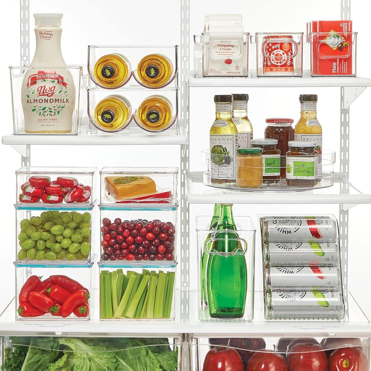 mDesign Plastic Deep Kitchen and Pantry Organizer Storage Bin with Handles for Cabinet, Fridge, Freezer - Food Storage Containers for Snacks, Yogurt Pouches or Fruit, Ligne Collection, 4 Pack, Clear
