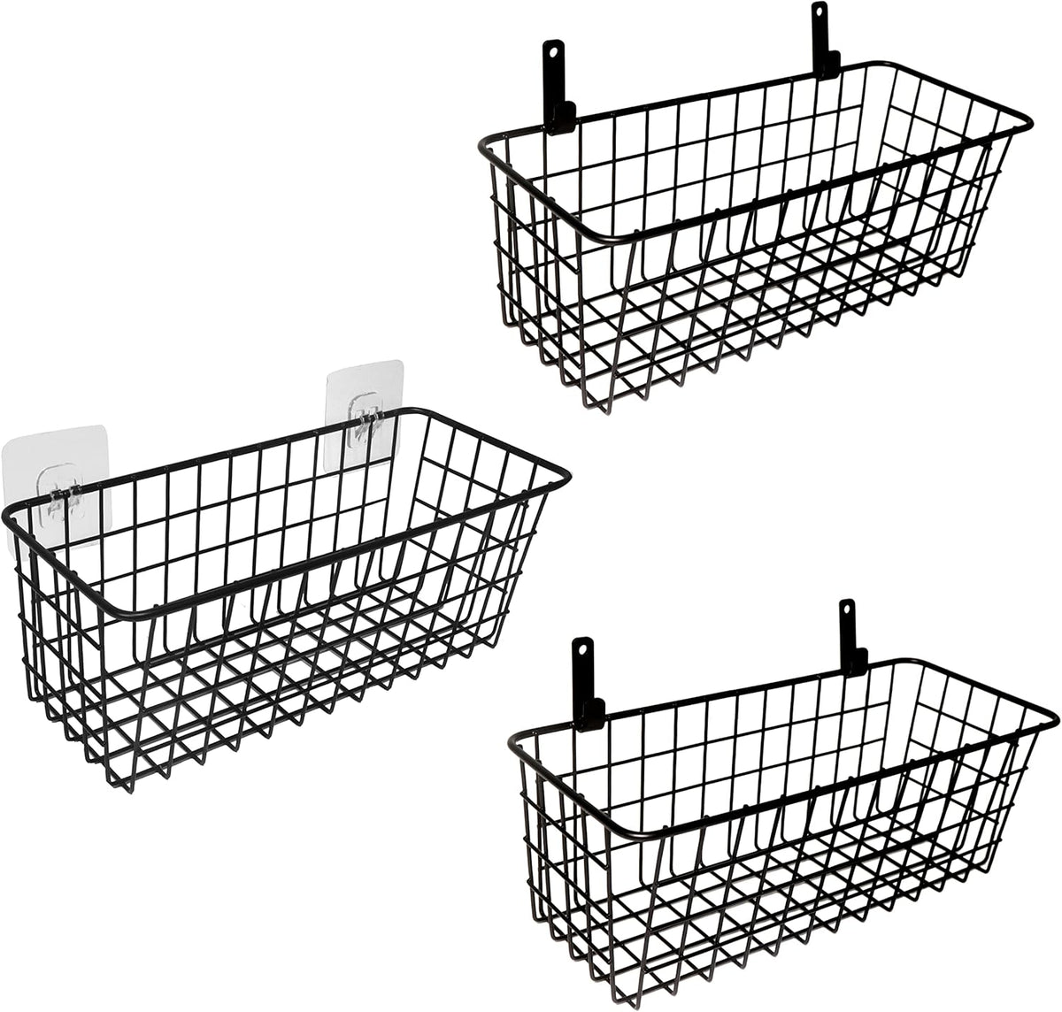 Joben Oligey 3 Set [Extra Large] Hanging Wall Baskets ,Wire Basket For Storage Pantry, Farmhouse Food Storage Kitchen Pantry Laundry Closet Garage RV ,Black