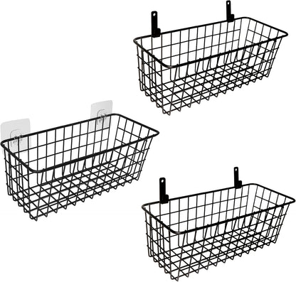 Joben Oligey 3 Set [Extra Large] Hanging Wall Baskets ,Wire Basket For Storage Pantry, Farmhouse Food Storage Kitchen Pantry Laundry Closet Garage RV ,Black