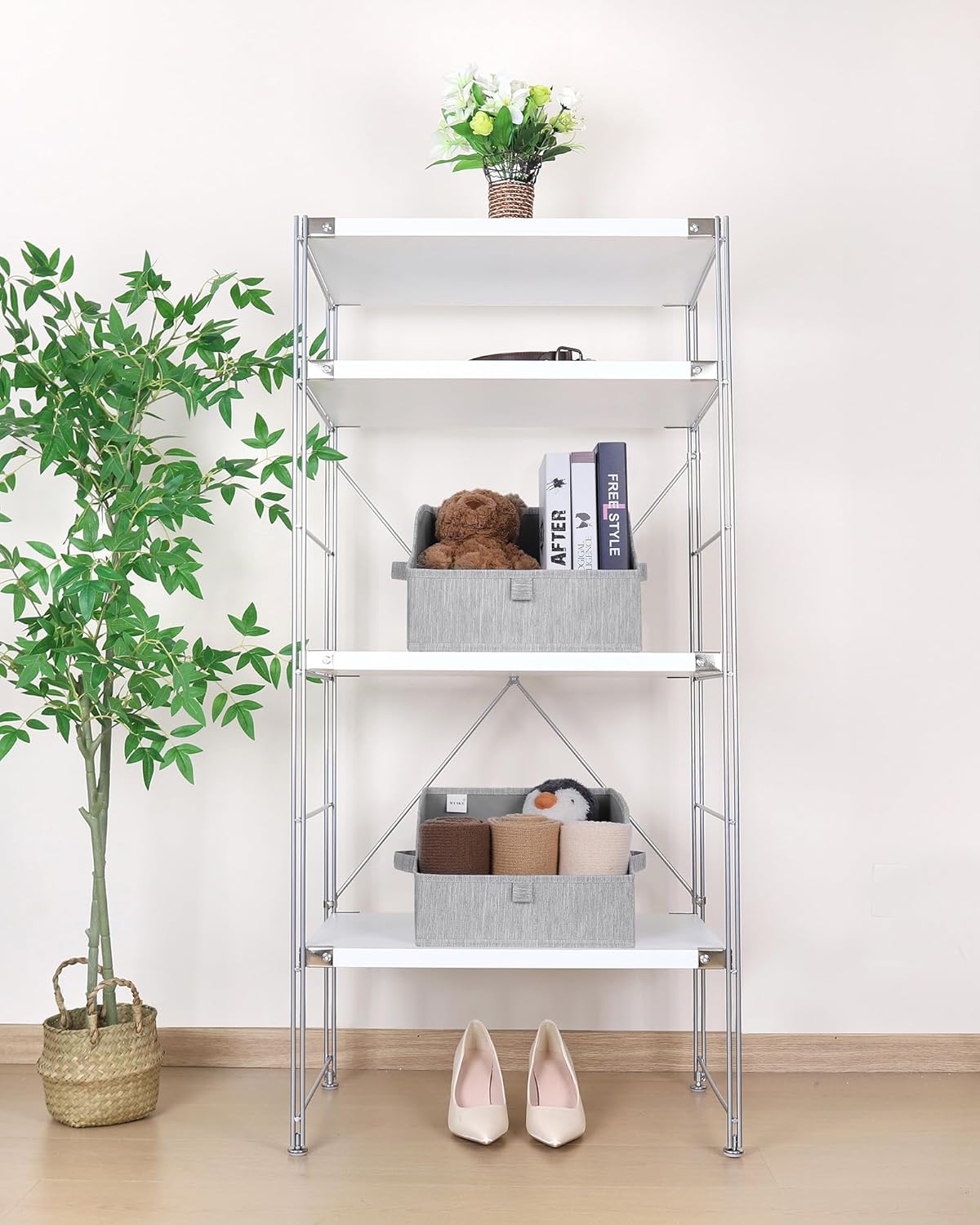 WUIKE Closet Organizers and Storage, Trapezoid Storage Bins, Fabric Closet Bins with Handles, Foldable Storage Baskets for Clothes, Purse, Blanket, Herringbone Gray, Extra Large