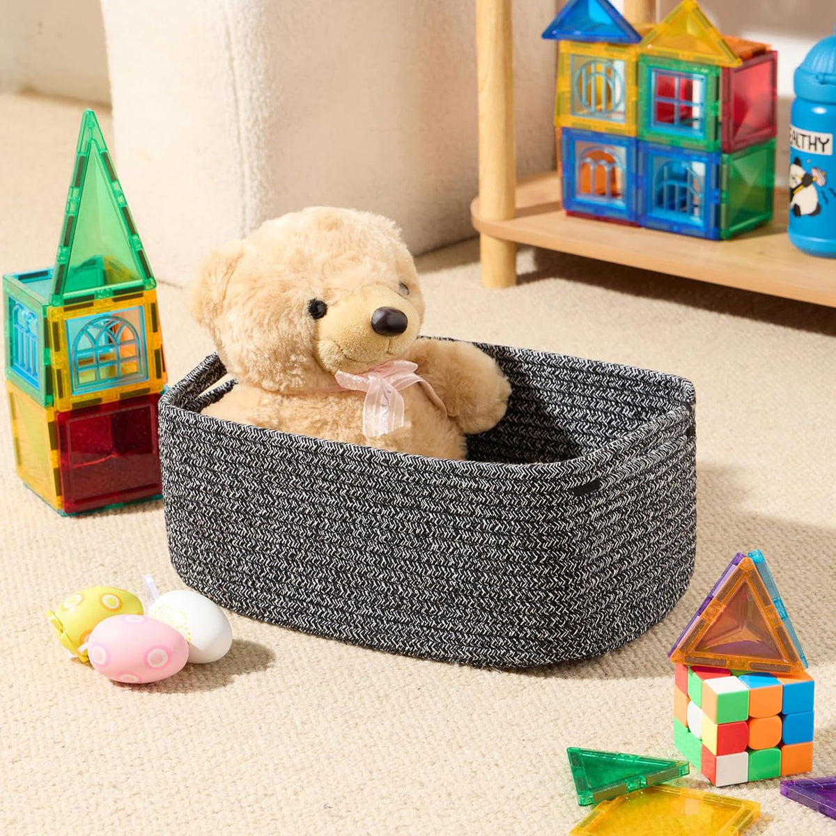 MiniArk Small Storage Baskets for Organizing | Closet Organizer Bins | Shelf Toy Basket | Woven Rope Baskets | Cube Decorative Box | Shallow Basket | L11.5xW7.5xH4.7| Brown